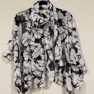 Sheer Cape Style Blouse with Matching Scarf. NWOT